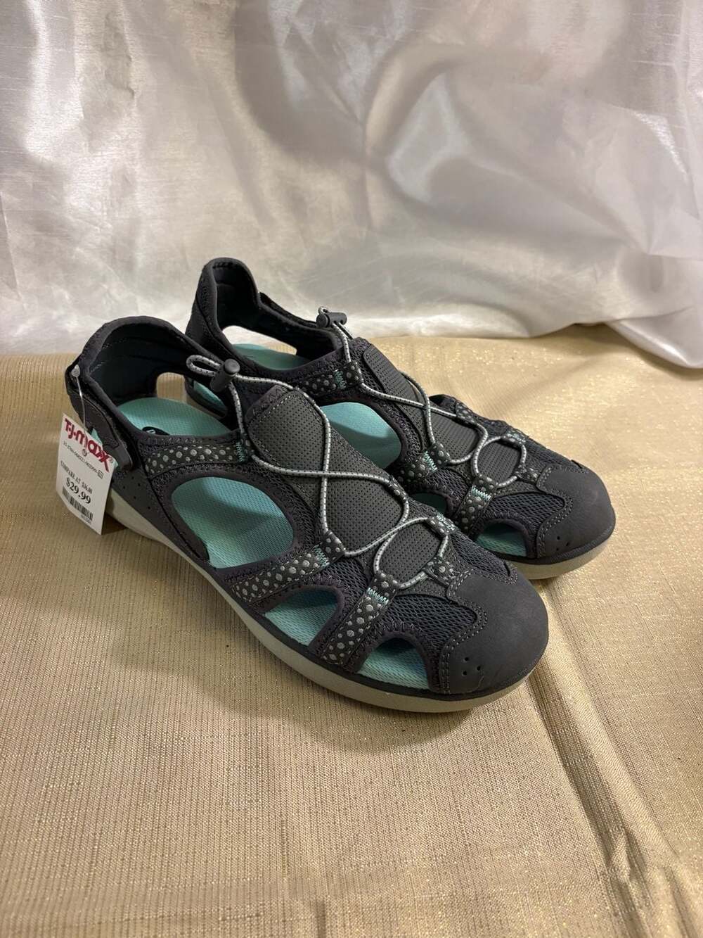 Dr. Scholl's Cancun Gray Mint Green Fisherman Sandals